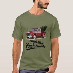 Red Pickup Truck Christmas Tree Vintage Xmas T-Shirt