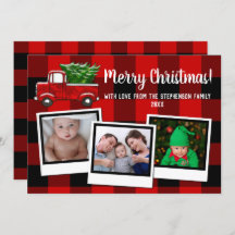 Red Pickup Truck Merry Christmas Family 3 Photo