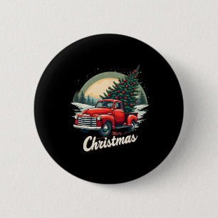 Red Pickup Truck Merry Christmas Tree Winter Holid 6 Cm Round Badge