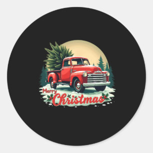 Red Pickup Truck Merry Christmas Tree Winter Holid Classic Round Sticker