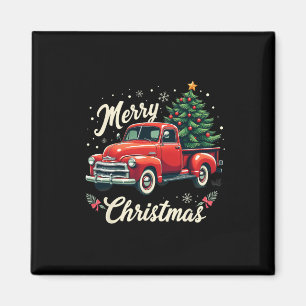 Red Pickup Truck Merry Christmas Tree Winter Holid Magnet