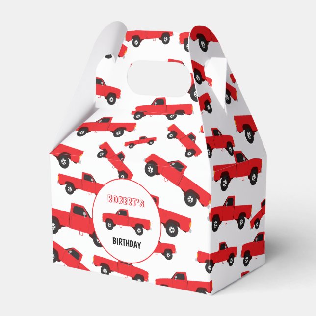 Red Pickup Truck Transportation Trucks Birthday Favour Box (Front Side)
