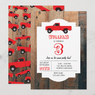 Red Pickup Truck Transportation Trucks Birthday Invitation