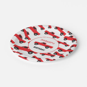 Red Pickup Truck Transportation Trucks Birthday Paper Plate
