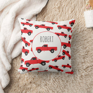 Red Pickup Truck Transportation Trucks Boys Name Cushion