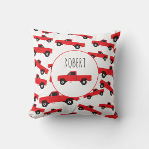 Red Pickup Truck Transportation Trucks Boys Name Cushion