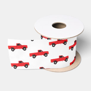 Red Pickup Truck Transportation Trucks Satin Ribbon