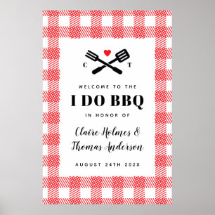 Red Picnic I Do BBQ welcome sign