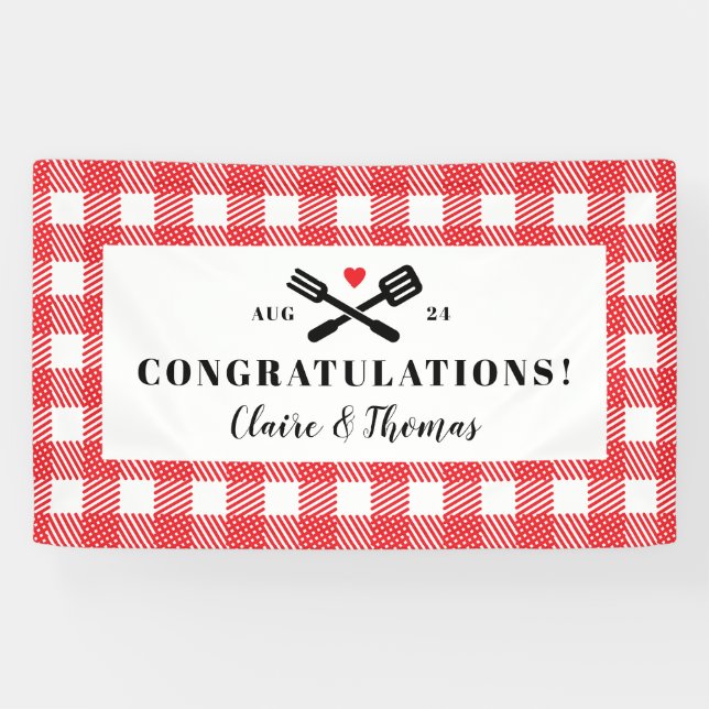 Red Picnic Plaid Cloth I Do BBQ Welcome Banner (Horizontal)
