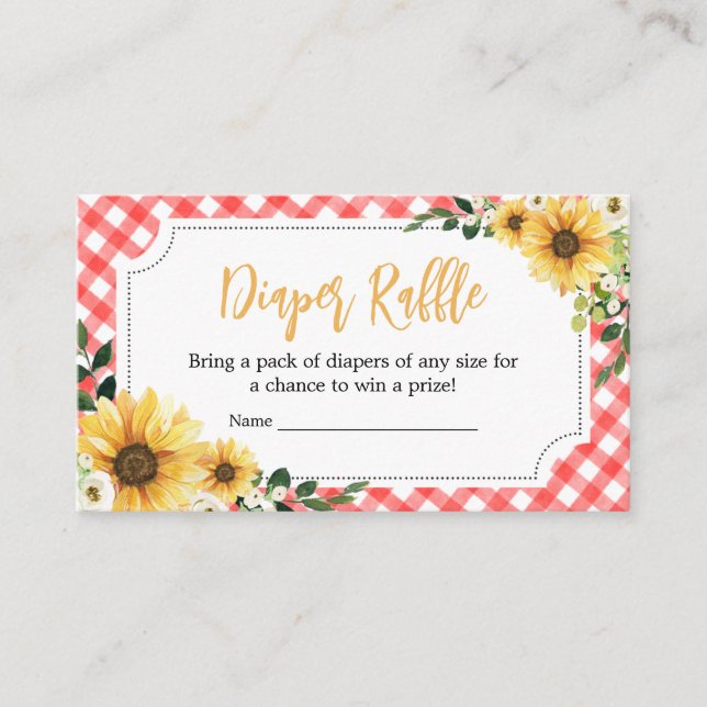 Red Picnic Sunflower Baby Shower Diaper Raffle Enclosure Card (Front)