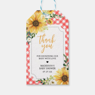 Red Picnic Sunflower Baby Shower Favour Tags