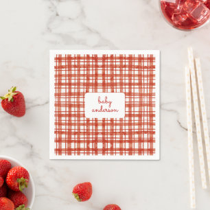 Red Picnic Tartan Pattern Baby Shower Napkin