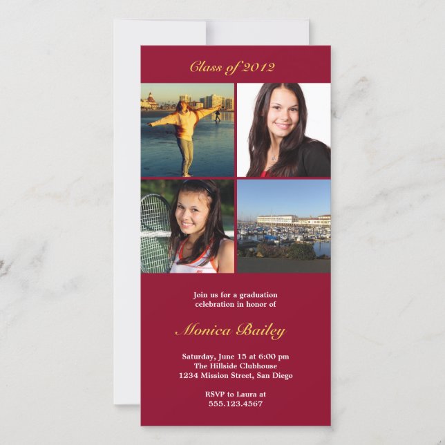 Red picture block graduation announcement invite (Front)