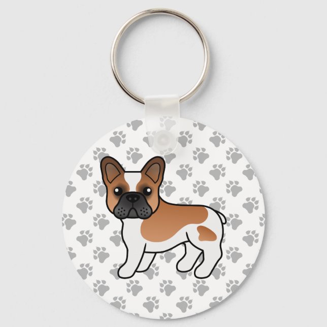 Red Piebald French Bulldog Cute Cartoon Dog Key Ring (Front)