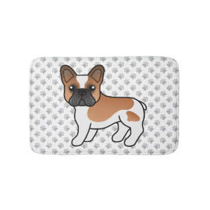 Red Piebald French Bulldog Cute Cartoon Dog & Paws Bath Mat