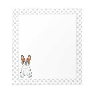 Red Piebald French Bulldog Cute Cartoon Dog & Paws Notepad