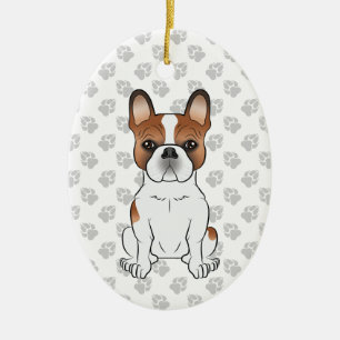 Red Piebald French Bulldog Cute Cartoon Dog & Text Ceramic Tree Decoration