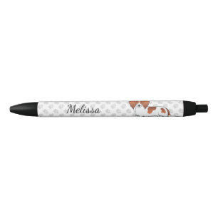 Red Piebald Long Hair Dachshund Cartoon Dog & Name Black Ink Pen