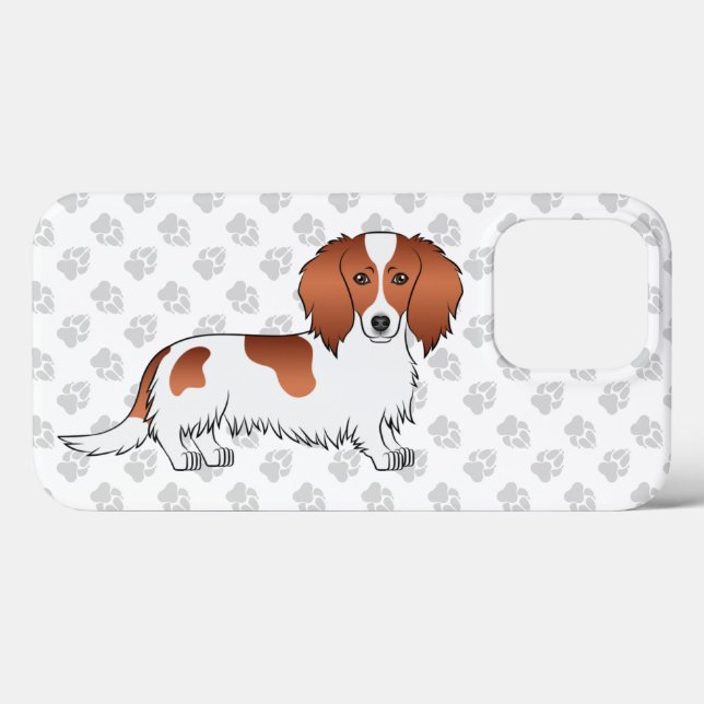 Red Piebald Long Hair Dachshund Cartoon Dog & Paws Case-Mate iPhone Case (Back (Horizontal))
