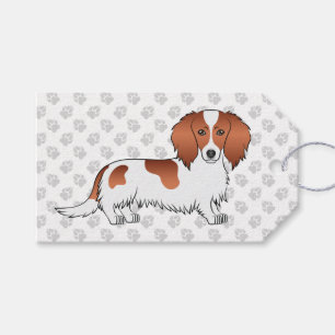 Red Piebald Long Hair Dachshund Cartoon Dog & Paws Gift Tags