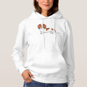 Red Piebald Long Hair Dachshund Cute Cartoon Dog Hoodie