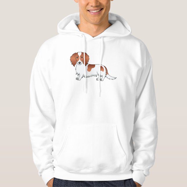 Red Piebald Long Hair Dachshund Cute Cartoon Dog Hoodie (Front)