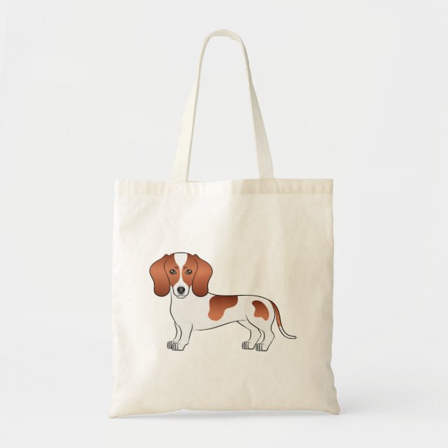 Red Piebald Short Hair Dachshund Cute Cartoon Dog Tote Bag (Front)