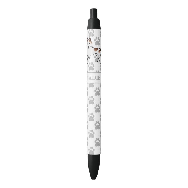 Red Piebald Siberian Husky Cartoon Dog & Name Black Ink Pen (Front Vertical)