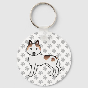 Red Piebald Siberian Husky Cartoon Dog & Paws Key Ring