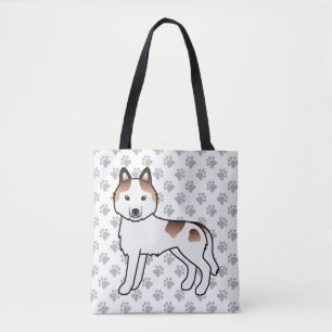 Red Piebald Siberian Husky Cartoon Dog & Paws Tote Bag