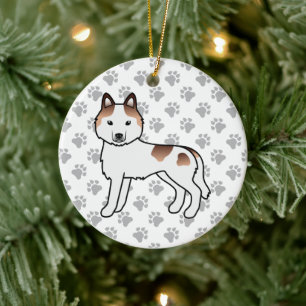 Red Piebald Siberian Husky Cute Cartoon Dog Ceramic Tree Decoration
