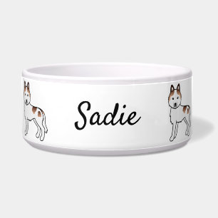 Red Piebald Siberian Husky Dog & Custom Name Bowl