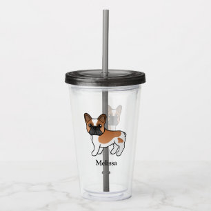Red Pied French Bulldog Cute Cartoon Dog & Name Acrylic Tumbler