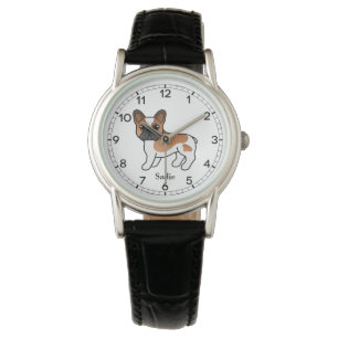 Red Pied French Bulldog Cute Cartoon Dog & Name Watch