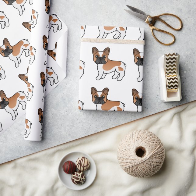 Red Pied French Bulldog Cute Cartoon Dog Pattern Wrapping Paper (Crafts)
