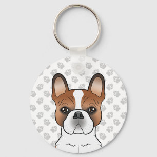 Red Pied French Bulldog / Frenchie Cute Dog Head Key Ring