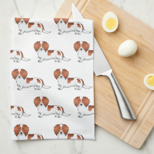 Red Pied Long Hair Dachshund Cartoon Dog Pattern Tea Towel
