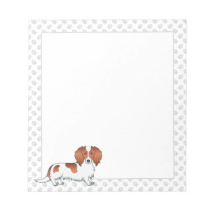 Red Pied Long Hair Dachshund Cartoon Dog & Paws Notepad