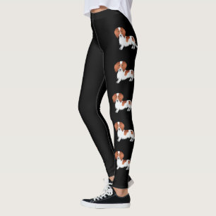 Red Pied Long Hair Dachshund Cartoon Dogs On Black Leggings