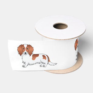 Red Pied Long Hair Dachshund Cute Cartoon Dogs Satin Ribbon