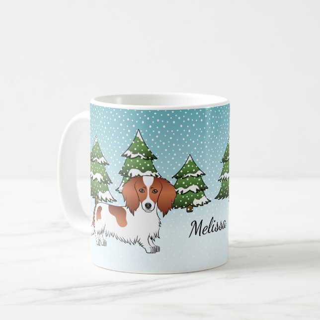 Red Pied Long Hair Dachshund Dog - Winter Forest Coffee Mug (Front Left)