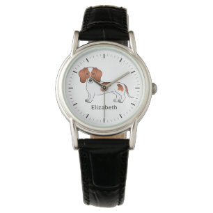 Red Pied Short Hair Dachshund Cartoon Dog & Name Watch