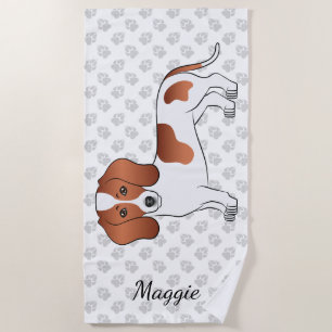 Red Pied Smooth Coat Dachshund Cartoon Dog & Name Beach Towel