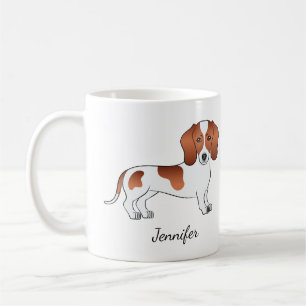 Red Pied Smooth Coat Dachshund Cartoon Dog & Name Coffee Mug