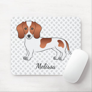 Red Pied Smooth Coat Dachshund Cartoon Dog & Name Mouse Mat