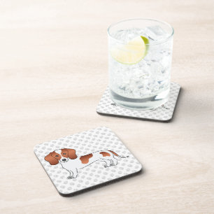 Red Pied Smooth Coat Dachshund Cartoon Dog & Paws Coaster