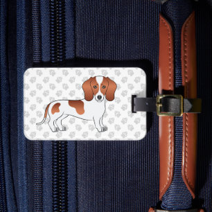 Red Pied Smooth Hair Dachshund Cartoon Dog & Text Luggage Tag