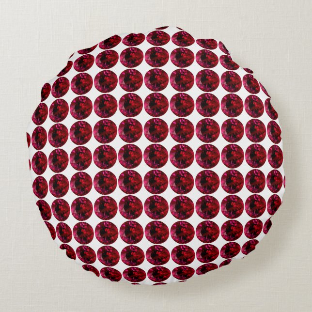 Red Pillow, Ruby Throw Pillow, Round Pillow (Back)