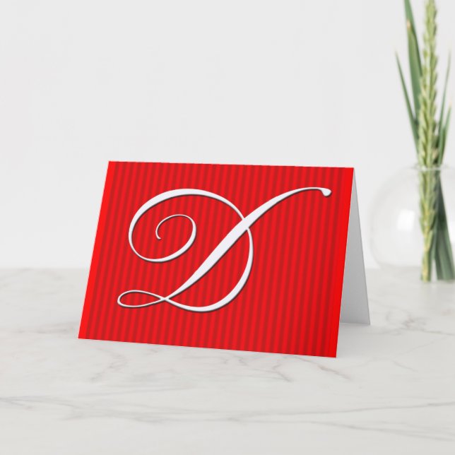 Red Pin Stripe Monogram Notecard - Initial D (Front)