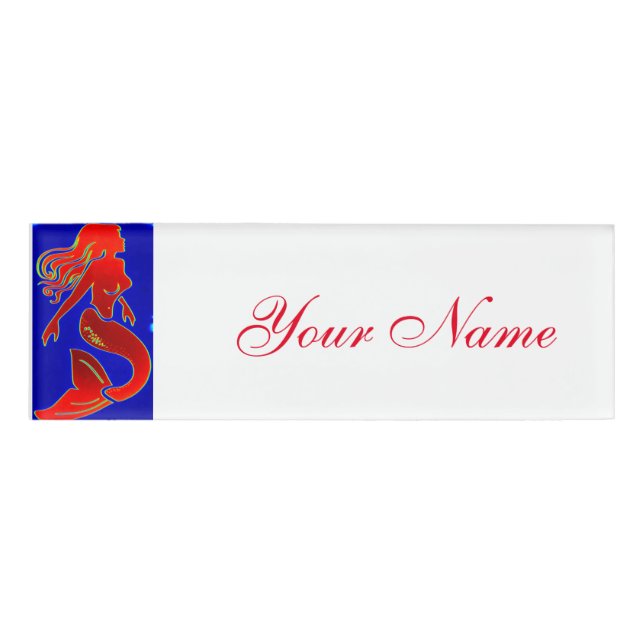 red pin-up mermaid name tag (Front)